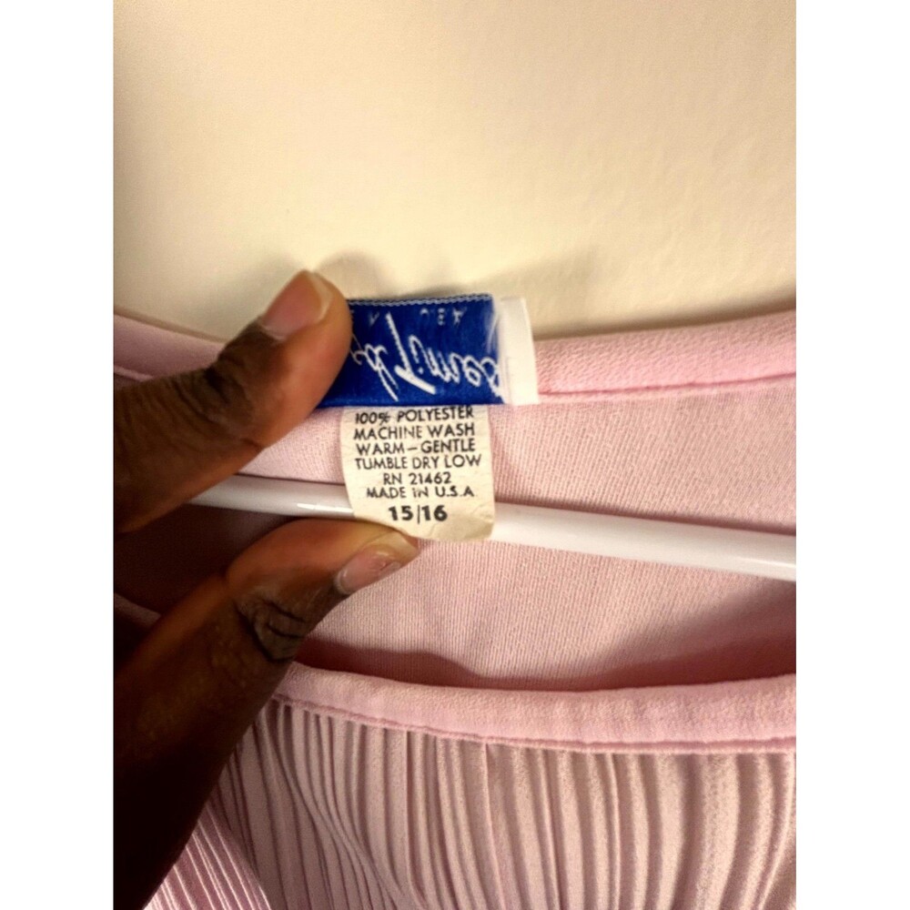 Vintage Good Times Pink Colorblock Midi Dress Long Sleeve Pleated Size 15/16 - Picture 6 of 10